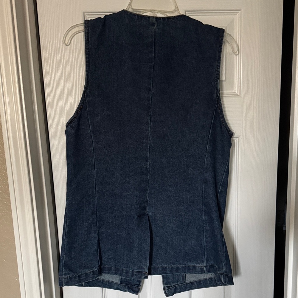 Vigoss Navy Blue Sleeveless Denim Button Front Vest - Picture 4 of 5
